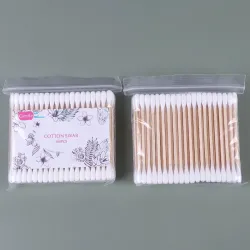 CuidadoBastoncillos de algodón de limpieza - palos de madera - doble cabeza - para limpieza de nariz / oídos - 500 piezas