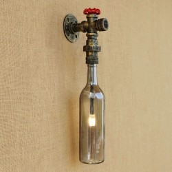 Loft americano - luminária de parede - lâmpada LED Edison - garrafa de vidro vintage / cachimbo de água