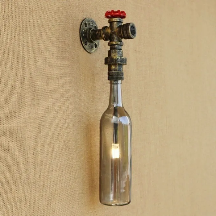 American loft - vägglampa - LED Edison lampa - vintage glasflaska / vattenpipa