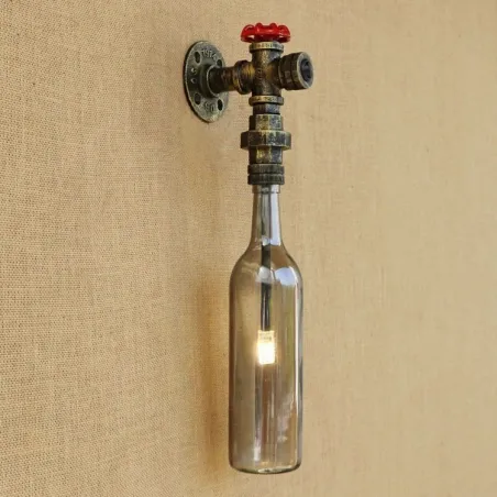 Loft américain - applique murale - lampe Edison LED - bouteille en verre vintage / pipe à eau