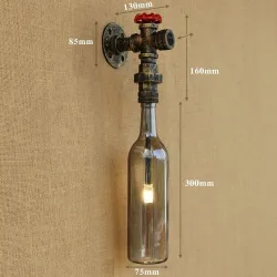 Loft américain - applique murale - lampe Edison LED - bouteille en verre vintage / pipe à eau