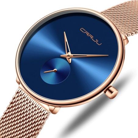 CRRJU - relógio de luxo elegante - com pulseira de malha - à prova d'água
