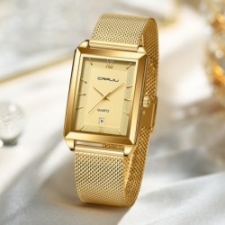 CRRJU - luksusowy kwadratowy złoty zegarek - kwarcowy - bransoletka z siatki ze stali nierdzewnej - wodoodpornyZegarki