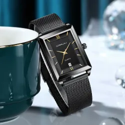 CRRJU - luksus firkantet gyldent ur - Quartz - rustfrit stål mesh armbånd - vandtæt