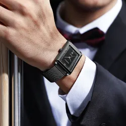 CRRJU - luksus firkantet gyldent ur - Quartz - rustfrit stål mesh armbånd - vandtæt