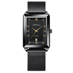 CRRJU - lyxig fyrkantig gyllene klocka - Quartz - rostfritt stål mesh armband - vattentät