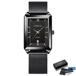 CRRJU - luxury square golden watch - Quartz - stainless steel mesh bracelet - waterproofWatches