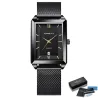 CRRJU - luxury square golden watch - Quartz - stainless steel mesh bracelet - waterproofWatches