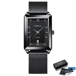 RelojesCRRJU - Reloj cuadrado dorado de lujo - Cuarzo - Brazalete de malla de acero inoxidable - resistente al agua