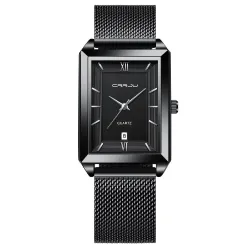 CRRJU - luxury square golden watch - Quartz - stainless steel mesh bracelet - waterproofWatches
