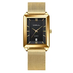 CRRJU - luksus firkantet gyldent ur - Quartz - rustfrit stål mesh armbånd - vandtæt
