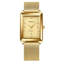 CRRJU - luksus firkantet gyldent ur - Quartz - rustfrit stål mesh armbånd - vandtæt