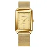CRRJU - luxury square golden watch - Quartz - stainless steel mesh bracelet - waterproofWatches