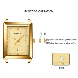 CRRJU - relógio de luxo quadrado dourado - Quartzo - pulseira de malha de aço inoxidável - à prova d'água