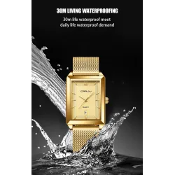 CRRJU - luksus firkantet gyldent ur - Quartz - rustfrit stål mesh armbånd - vandtæt