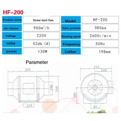 Centrifugal fan / activated carbon air filter - for LED plant grow light - 220VGrow Lights