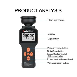 RuoShui - digitalt stroboskopomdrejningstæller - berøringsfrit - rotationshastighedsmåler - 40000 RPM