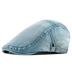 Trendy flad kasket / hat - andenæb type - vasket denim - unisex
