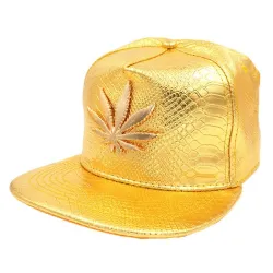Casquette de baseball - snapback en cuir - avec feuille en métal - style hip hop