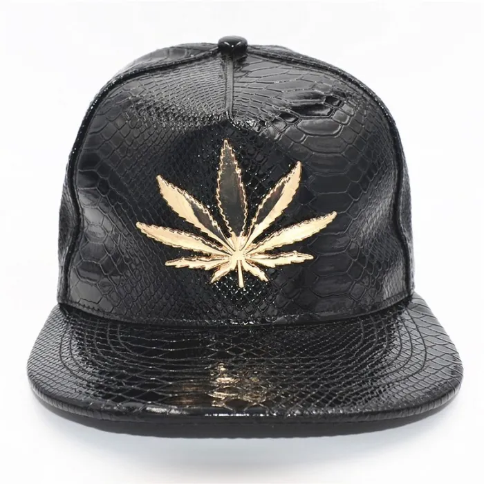 Boné de beisebol - snapback de couro - com folha de metal - estilo hip hop