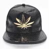 Boné de beisebol - snapback de couro - com folha de metal - estilo hip hop