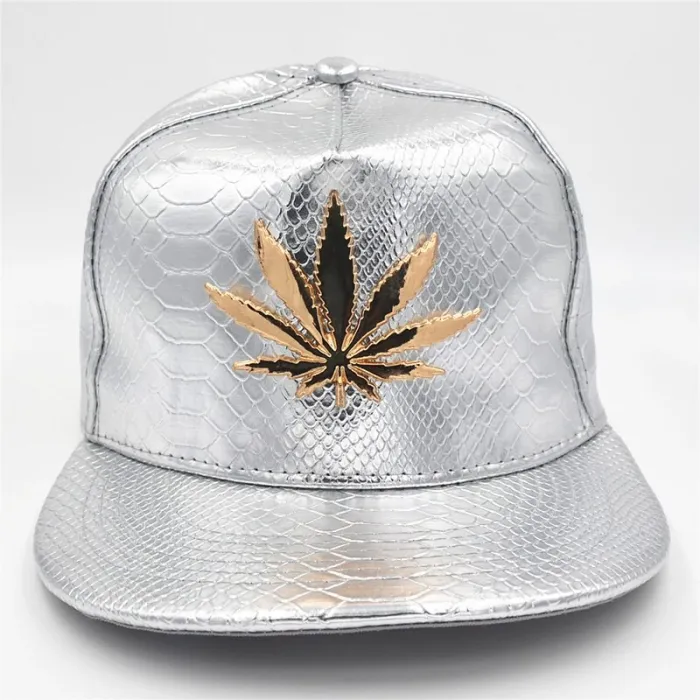 Baseballkeps - läder snapback - med metallblad - hip hop stil