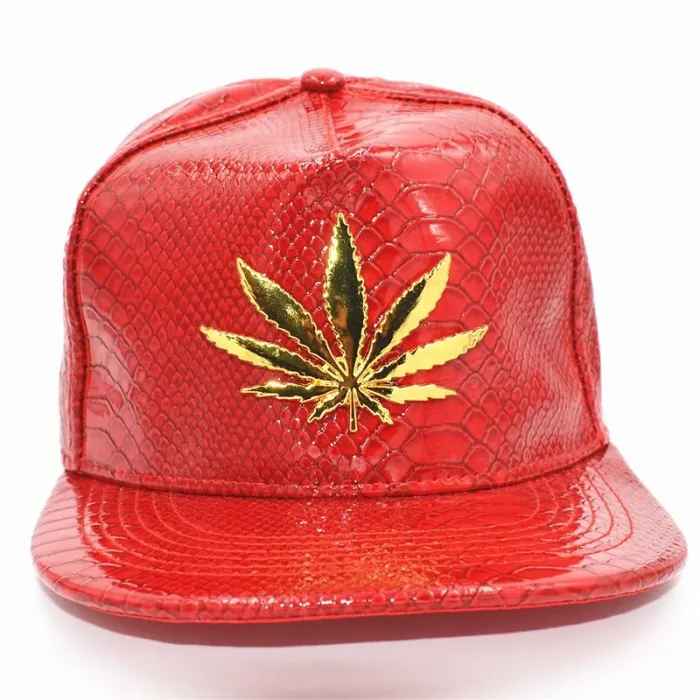 Baseballkeps - läder snapback - med metallblad - hip hop stil