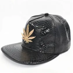 Baseballkeps - läder snapback - med metallblad - hip hop stil