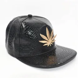 Baseballkeps - läder snapback - med metallblad - hip hop stil