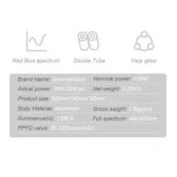 Luces de cultivoFitolámpara LED Plant grow - doble tubo colgante - espectro completo - hidropónico - 50cm