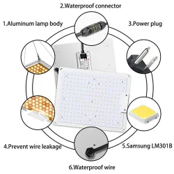 Plant grow LED-lampa - quantumboard - fullspektrum - hydroponisk - vattentät - 1000W