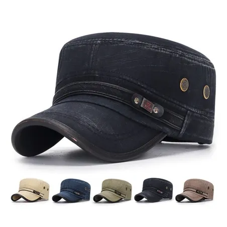 Chapeau plat rétro à visière - coton lavé / bordé cuir