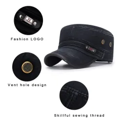 Sombreros & gorrasSombrero plano retro con visera - algodón lavado / ribetes de cuero