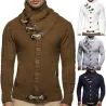 Varm strikket pullover - cardigan med rullekrave / lommer / knapper