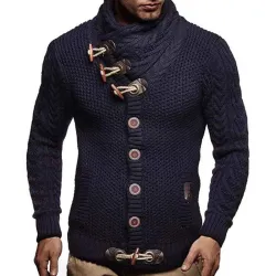 Ciepły sweter z dzianiny - kardigan z golfem / kieszeniami / guzikamiBluzy & Swetry