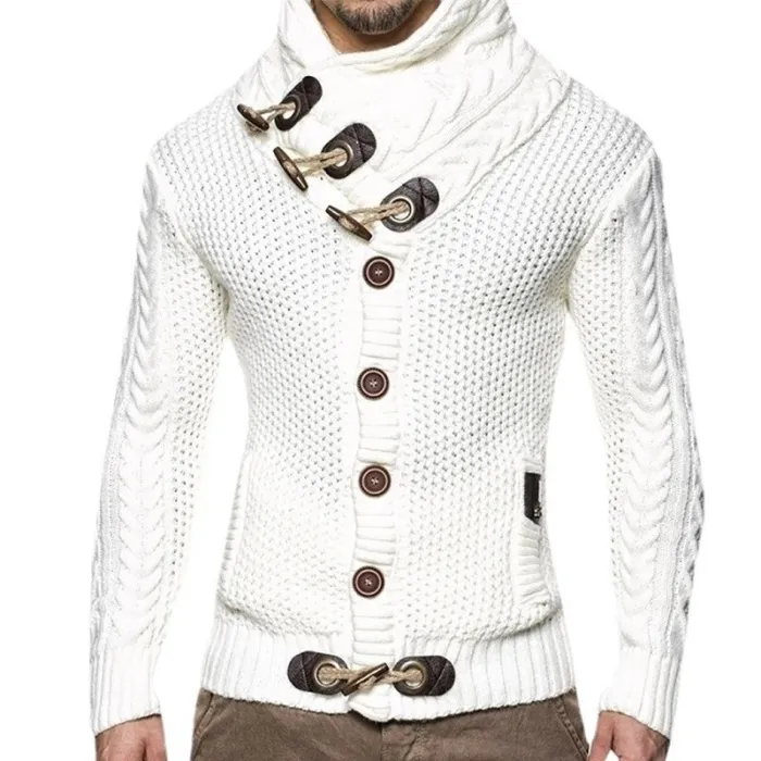 Pull en maille chaud - cardigan avec col roulé / poches / boutons