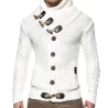 Varm strikket genser - cardigan med turtleneck / lommer / knapper