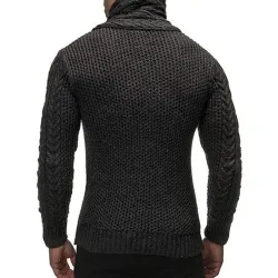 Ciepły sweter z dzianiny - kardigan z golfem / kieszeniami / guzikamiBluzy & Swetry