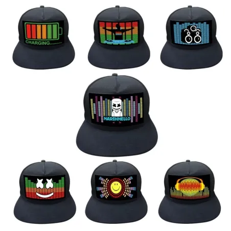 Trendy DJ baseballcaps - lys opp - med lydaktivert avtakbar skjerm