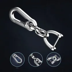Porte-clés en métal - rotatif à 360 degrés - détachable - en forme de D