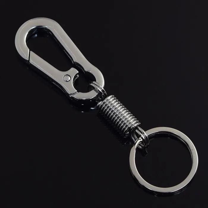 Nøkkelring i metall - med fjær / spenne - rustfritt stål - 10,5cm