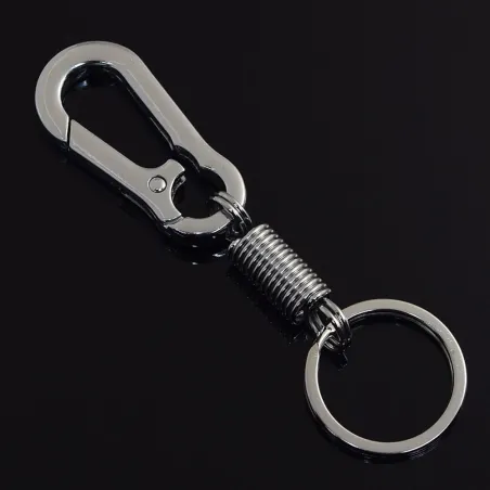 Nøkkelring i metall - med fjær / spenne - rustfritt stål - 10,5cm