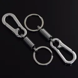 Nøkkelring i metall - med fjær / spenne - rustfritt stål - 10,5cm