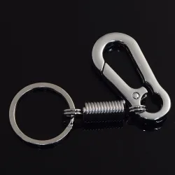 Metallnyckelring - med fjäder / spänne - rostfritt stål - 10,5cm