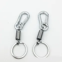 Metal keychain - with spring / buckle - stainless steel - 10.5cmKeyrings