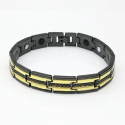 Pulseira magnética moderna preta / dourada - aço inoxidável - unissex - 2 peças