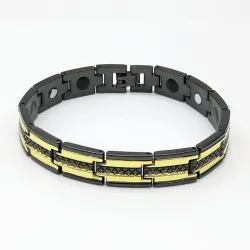 Trendy sort/guld magnetisk armbånd - rustfrit stål - unisex - 2 stk