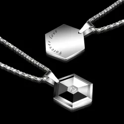 Pendentif hexagonal avec cristal - collier de tungstène