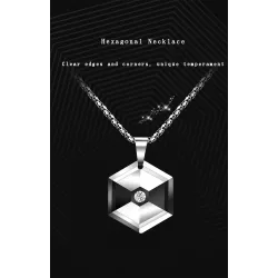Pendentif hexagonal avec cristal - collier de tungstène