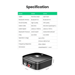 UGREEN - Bluetooth 5.0 RCA modtager - aptX LL 3,5 mm stik - Aux - trådløs adapter